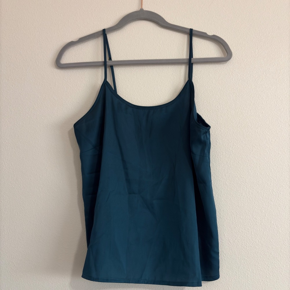 Ekouaer Women's Teal Blue Satin Pajama Set Cami Top and Wide Leg Pants Size M